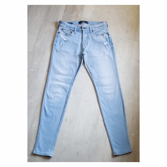 Hollister Men's Light Wash Upper Distressed Super Skinny Jeans W31 L32 - Picture 2 of 7